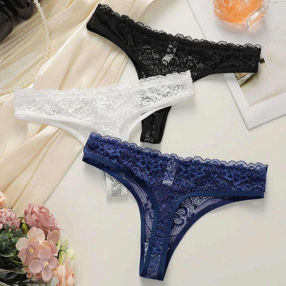 Viomisha 3pcs/Set Seamless Sexy Lace See-Through Ladies Panties With Floral Pattern Lingerie Comfortable andBreathable Underpants - Viomisha