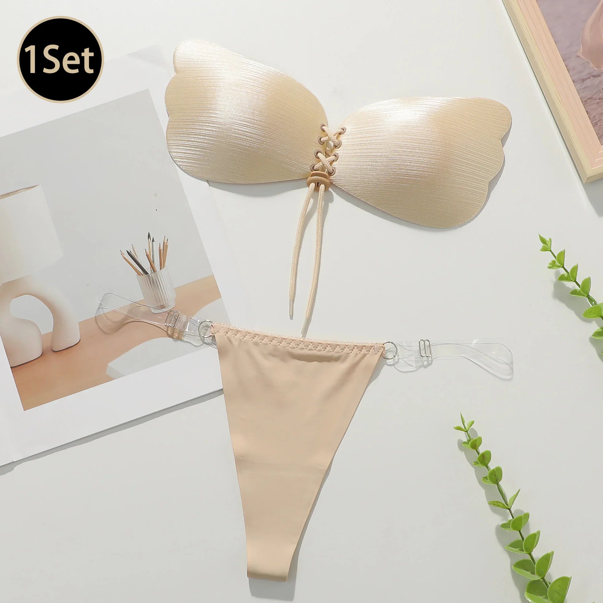 Viomisha 1 Set Women Sticky Bra And Thong Briefs Backless Strapless Bra Push Up Breathable Underwear Adhesive Invisible Lift Up Bras - Viomisha Viomisha 1 Set Women Sticky Bra And Thong Briefs Backless Strapless Bra Push Up Breathable Underwear Adhesive Invisible Lift Up Bras - Viomisha