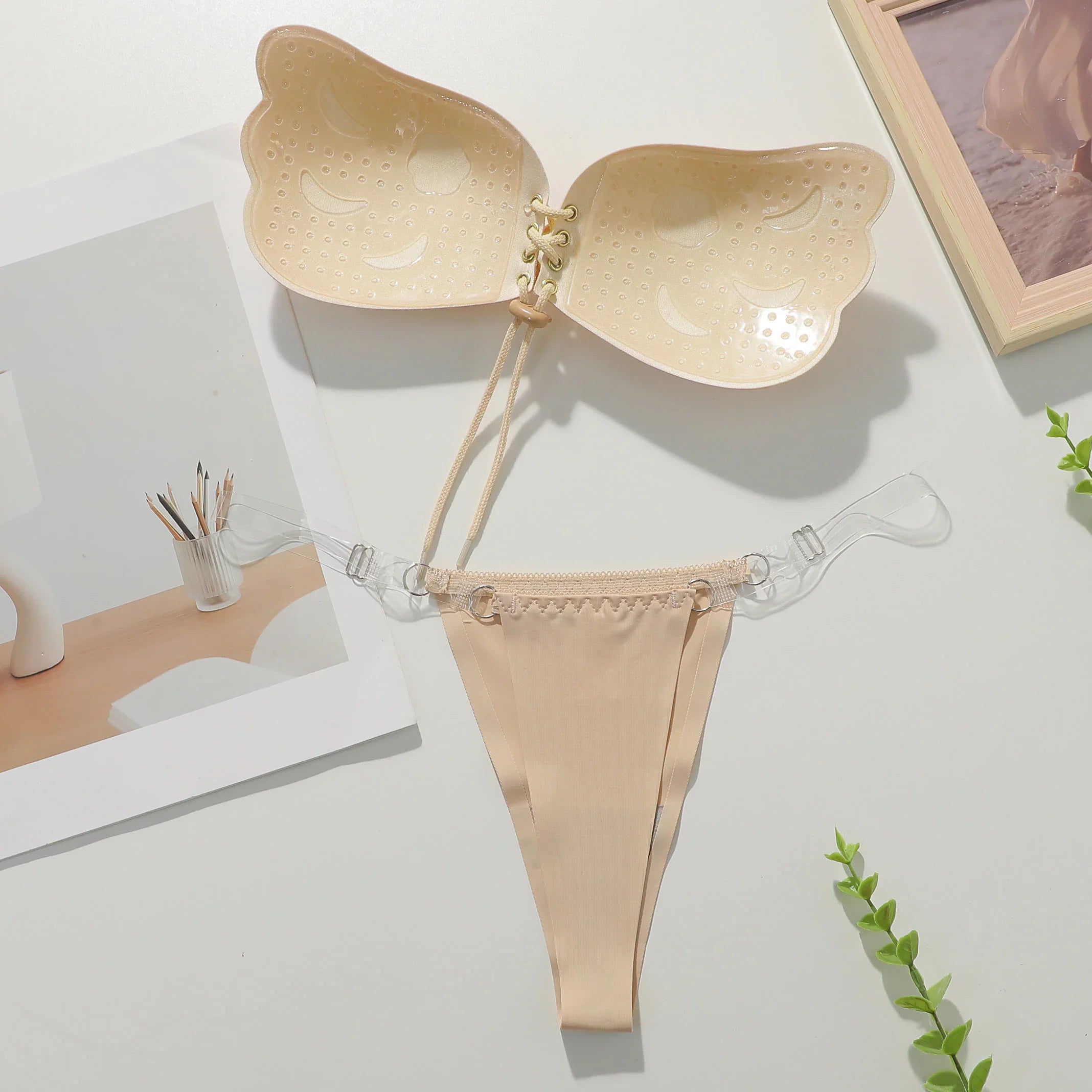 Viomisha 1 Set Women Sticky Bra And Thong Briefs Backless Strapless Bra Push Up Breathable Underwear Adhesive Invisible Lift Up Bras - Viomisha Viomisha 1 Set Women Sticky Bra And Thong Briefs Backless Strapless Bra Push Up Breathable Underwear Adhesive Invisible Lift Up Bras - Viomisha