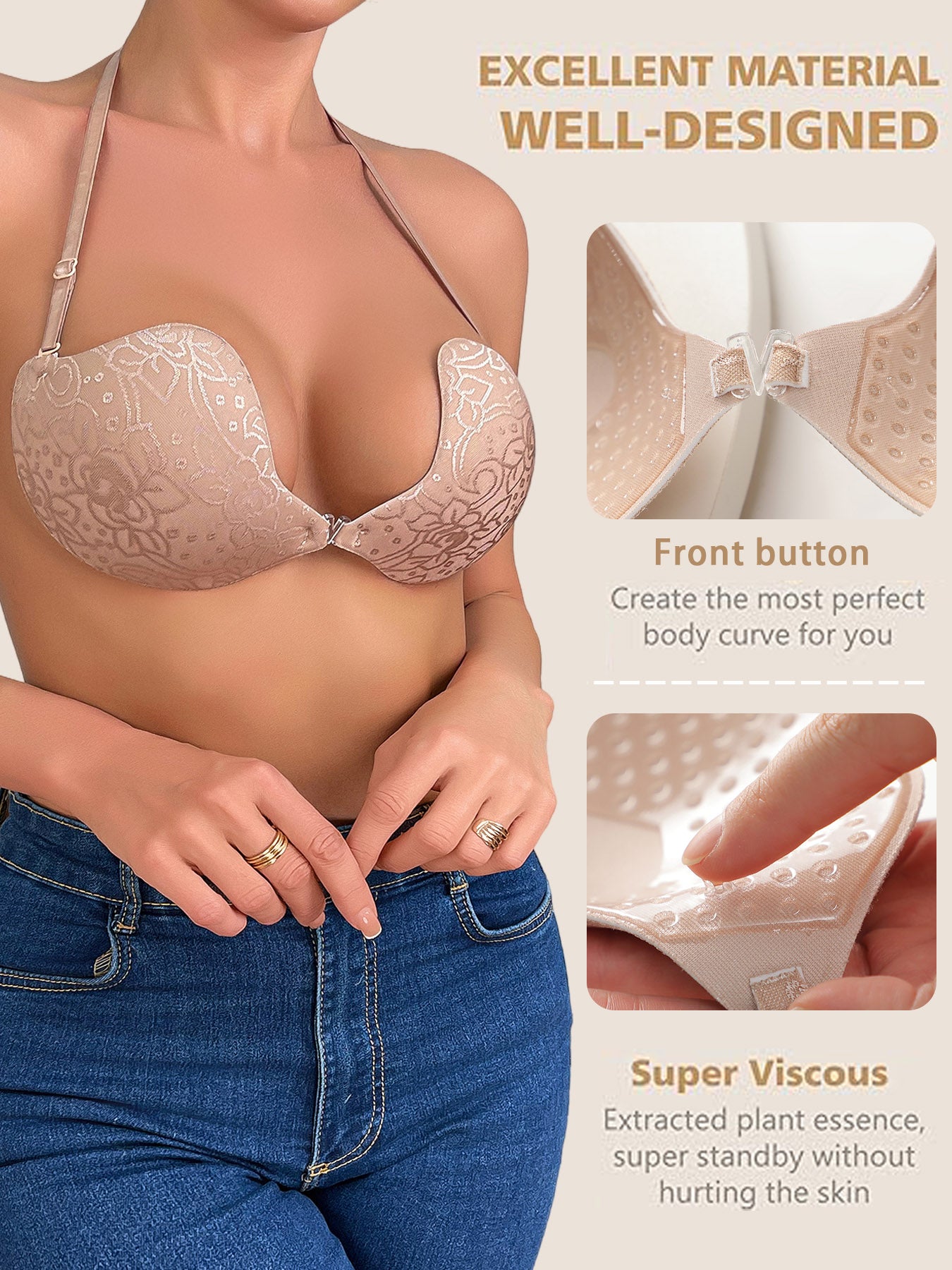 Viomisha sticky bra strapless backless push up bra for women invisible lifting silicone