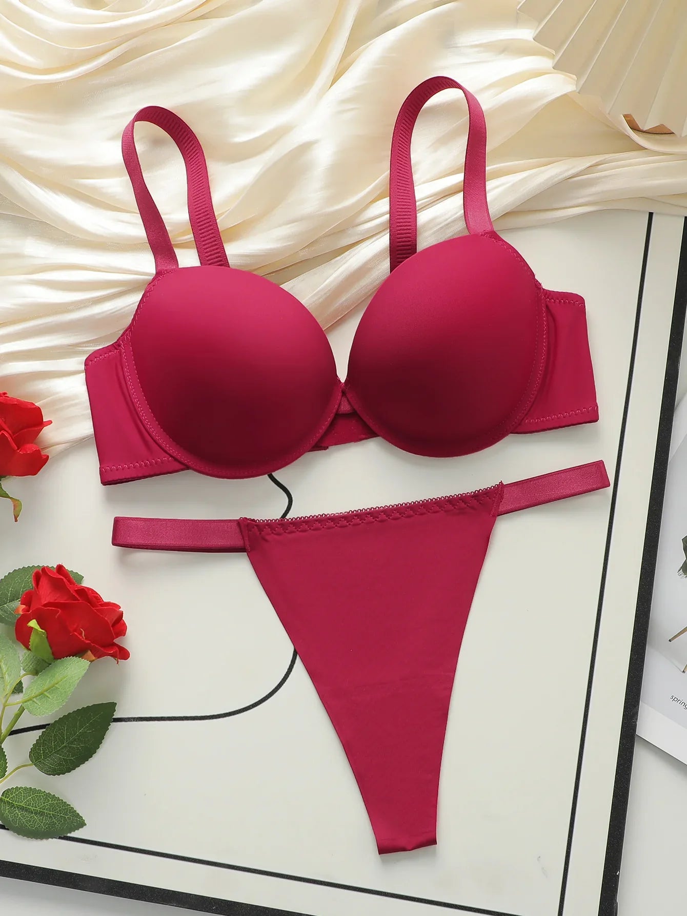 Wine Red Underwire Bra & Thong Set