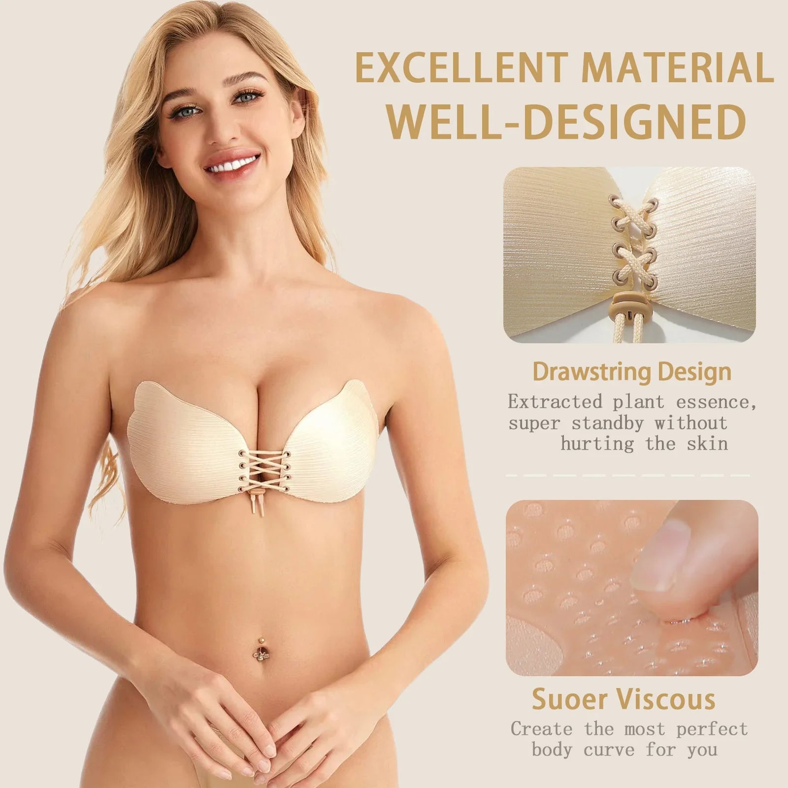 Women Sticky Bra Backless Strapless Bra Push Up Breathable Underwear Adhesive Invisible Lift Up Bras - Viomisha