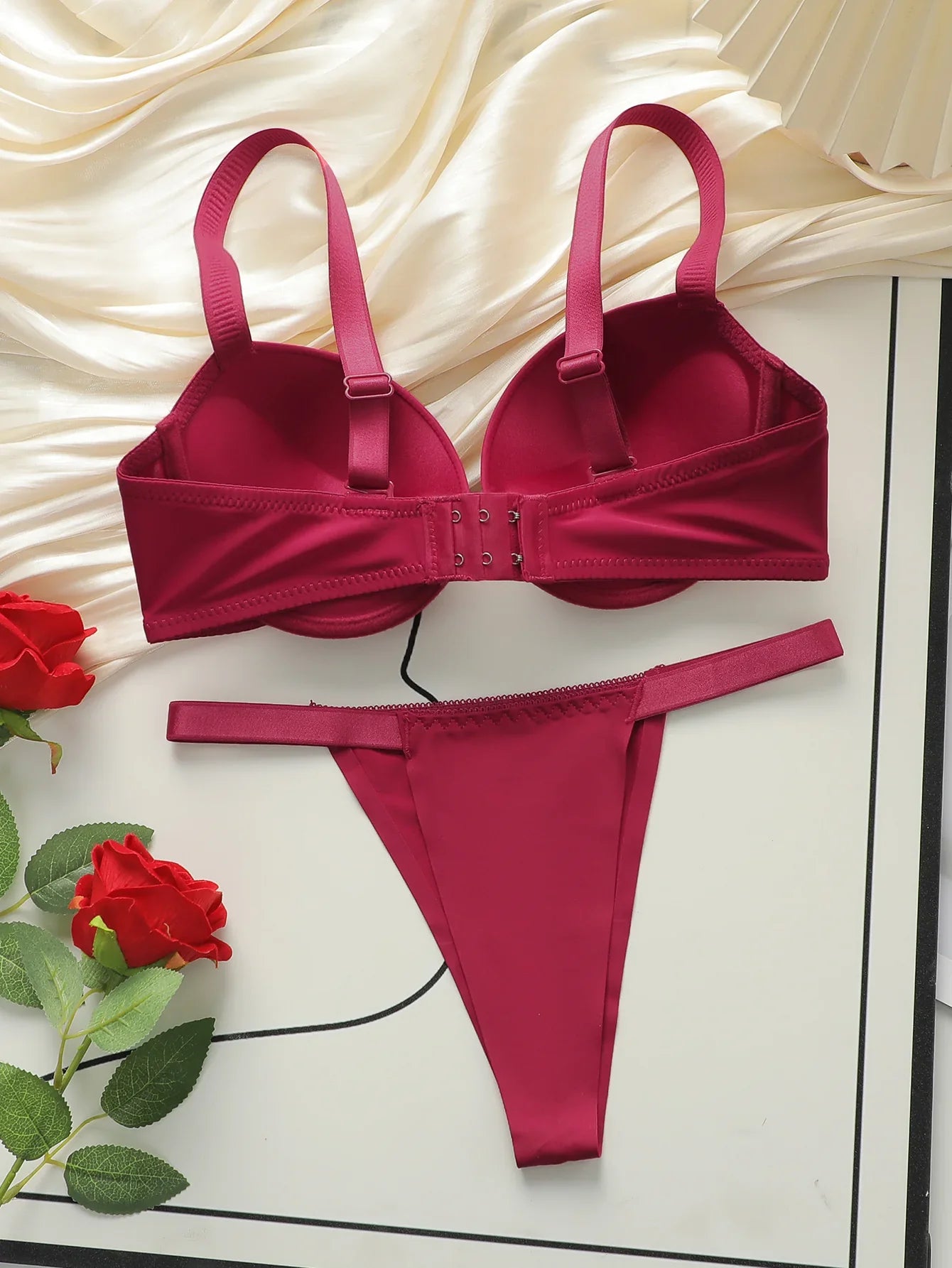 Wine Red Underwire Bra & Thong Set