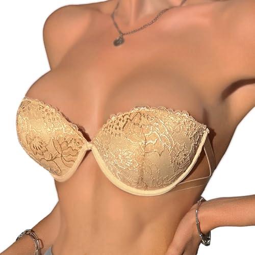 Viomisha Push Up Strapless Lace Bra for Women Padded Anti-slip Seamless Mutiway Bra Underwired Invisible Supportive Bras - Viomisha
