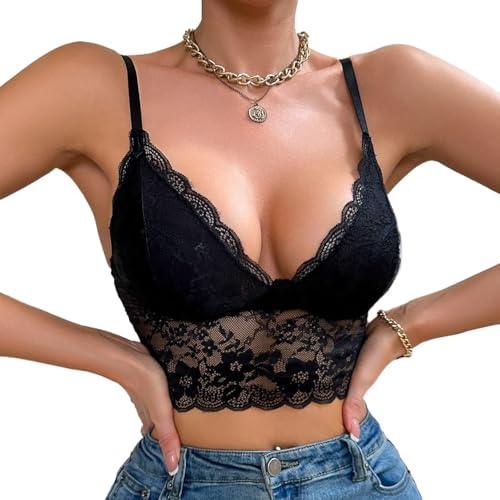 Viomisha Lace Bralettes for Women Sexy Scalloped Trim Bra No Underwire Adjustable Padded Bra Deep V Neck Bralette - Viomisha