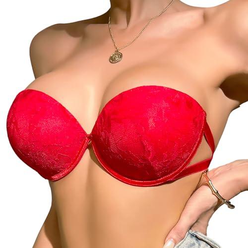 Viomisha Push Up Strapless Lace Bra for Women Padded Anti-slip Seamless Mutiway Bra Underwired Invisible Supportive Bras - Viomisha