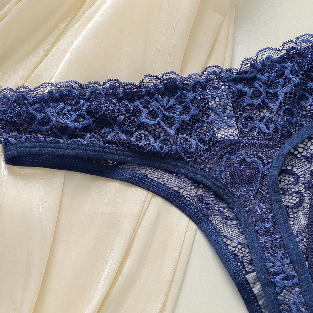 Viomisha 3pcs/Set Seamless Sexy Lace See-Through Ladies Panties With Floral Pattern Lingerie Comfortable andBreathable Underpants - Viomisha