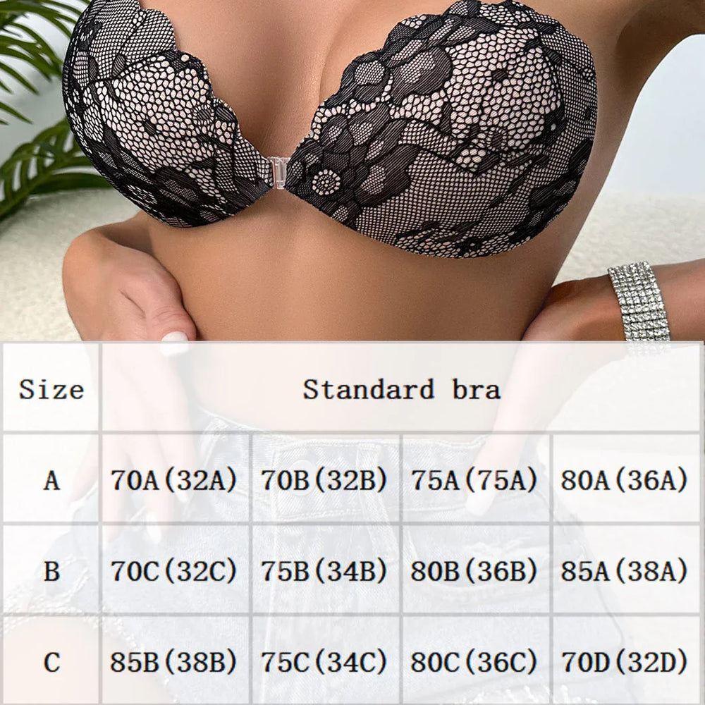 Viomisha Adhesive Bra Strapless Push Up Sticky Bra Lace Fabric Invisible Stick Bra, Lace Sticky Bras Bra for Woman Wedding Dress - Viomisha