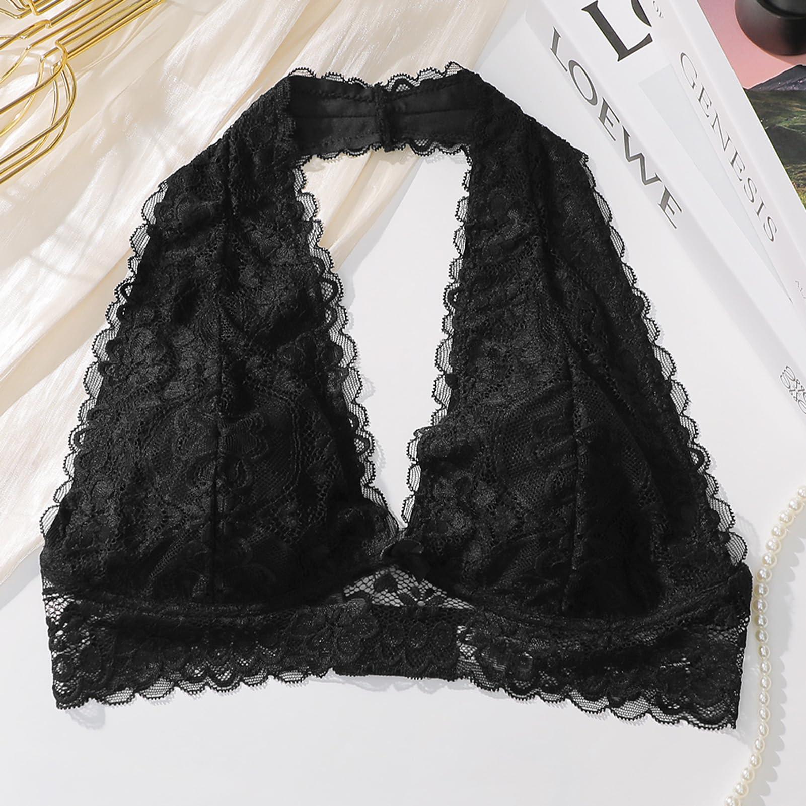 Viomisha Floral Lace Halter Bralette for Women Unpadded Wirefree Lace Bra Halter Crop Top with Hook and Eye Closure Back - Viomisha