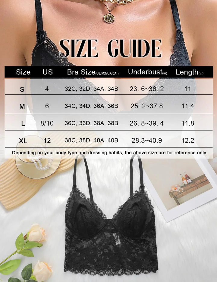 Viomisha Lace Bralettes for Women Sexy Scalloped Trim Bra No Underwire Adjustable Padded Bra Deep V Neck Bralette - Viomisha