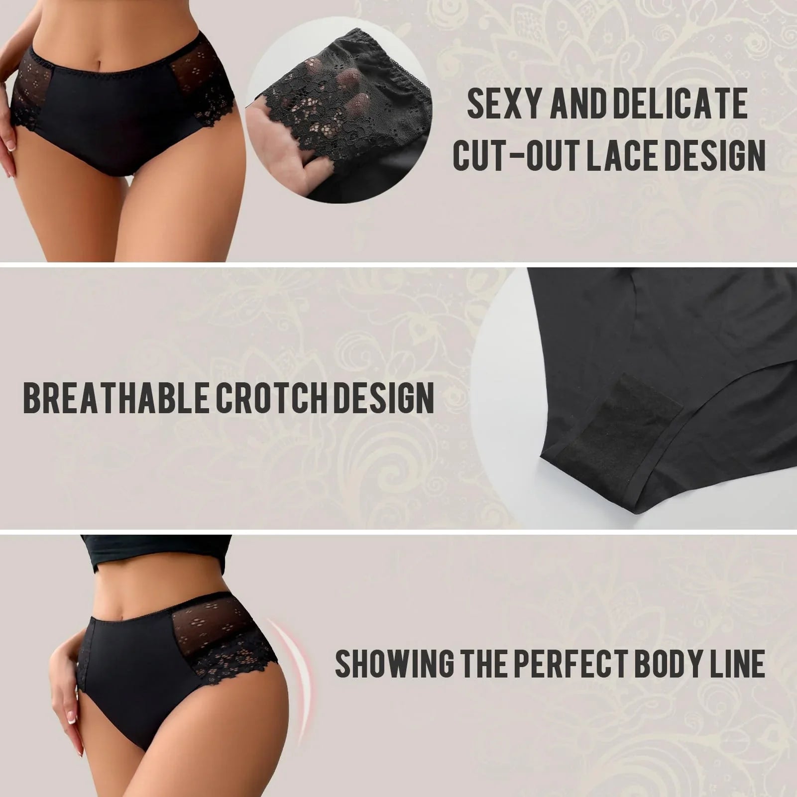 Women's Plus Size Lace Panties Multipack (4-Pack) - Breathable & Full Coverage - Viomisha