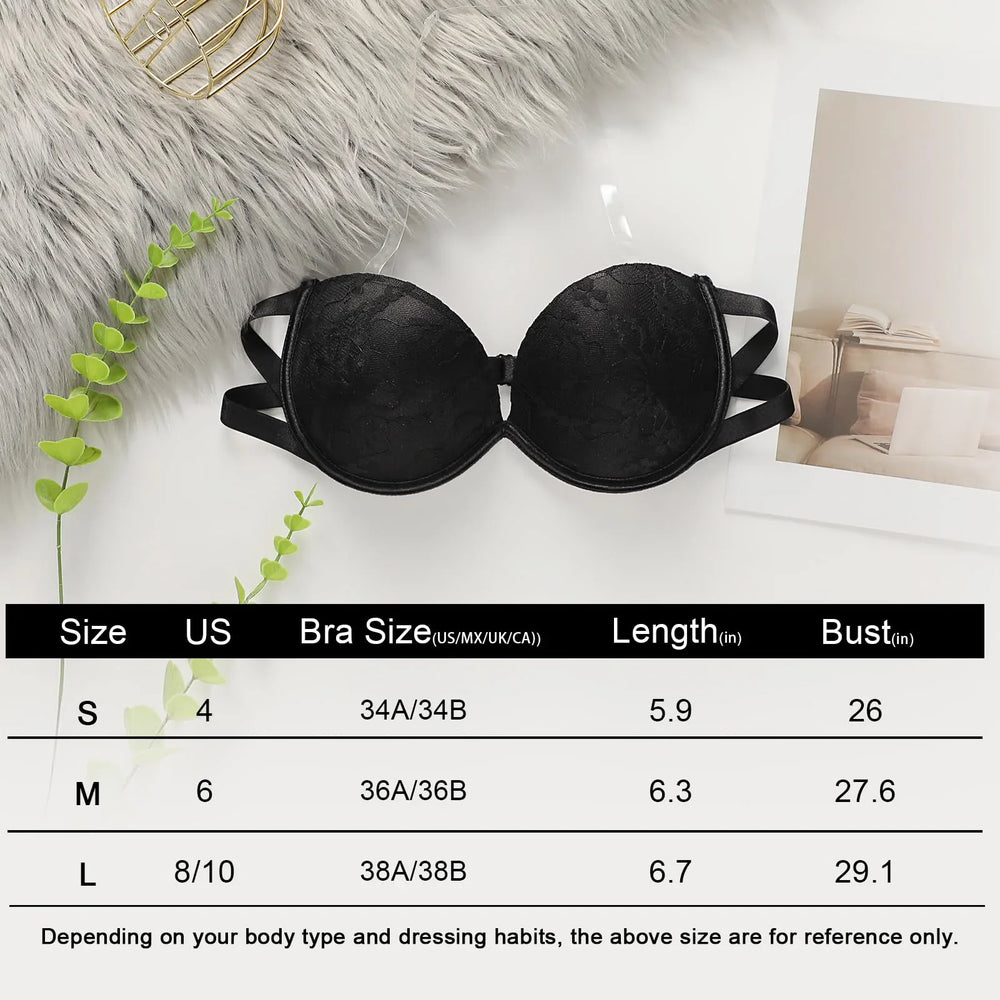 Viomisha Push Up Strapless Lace Bra for Women Padded Anti-slip Seamless Mutiway Bra Underwired Invisible Supportive Bras - Viomisha